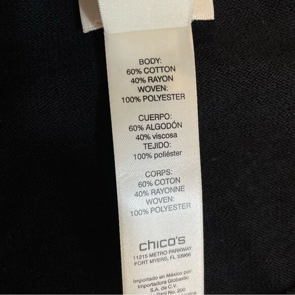 Chico’s Black Front Polkadot Back Long Sleeve Shirt Top Blouse High Low Sz M - Picture 6 of 8